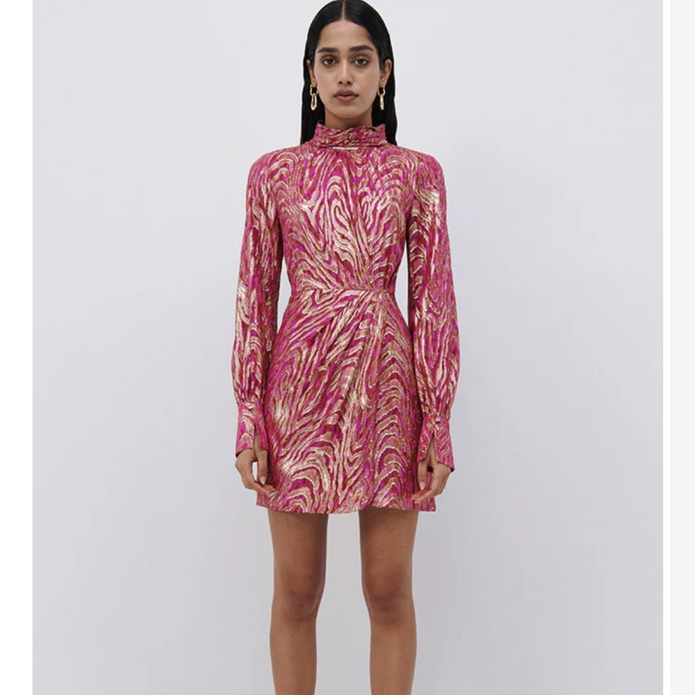 Halen Fil Coupe Mini Dress in Bougainvillea Metallic Moire